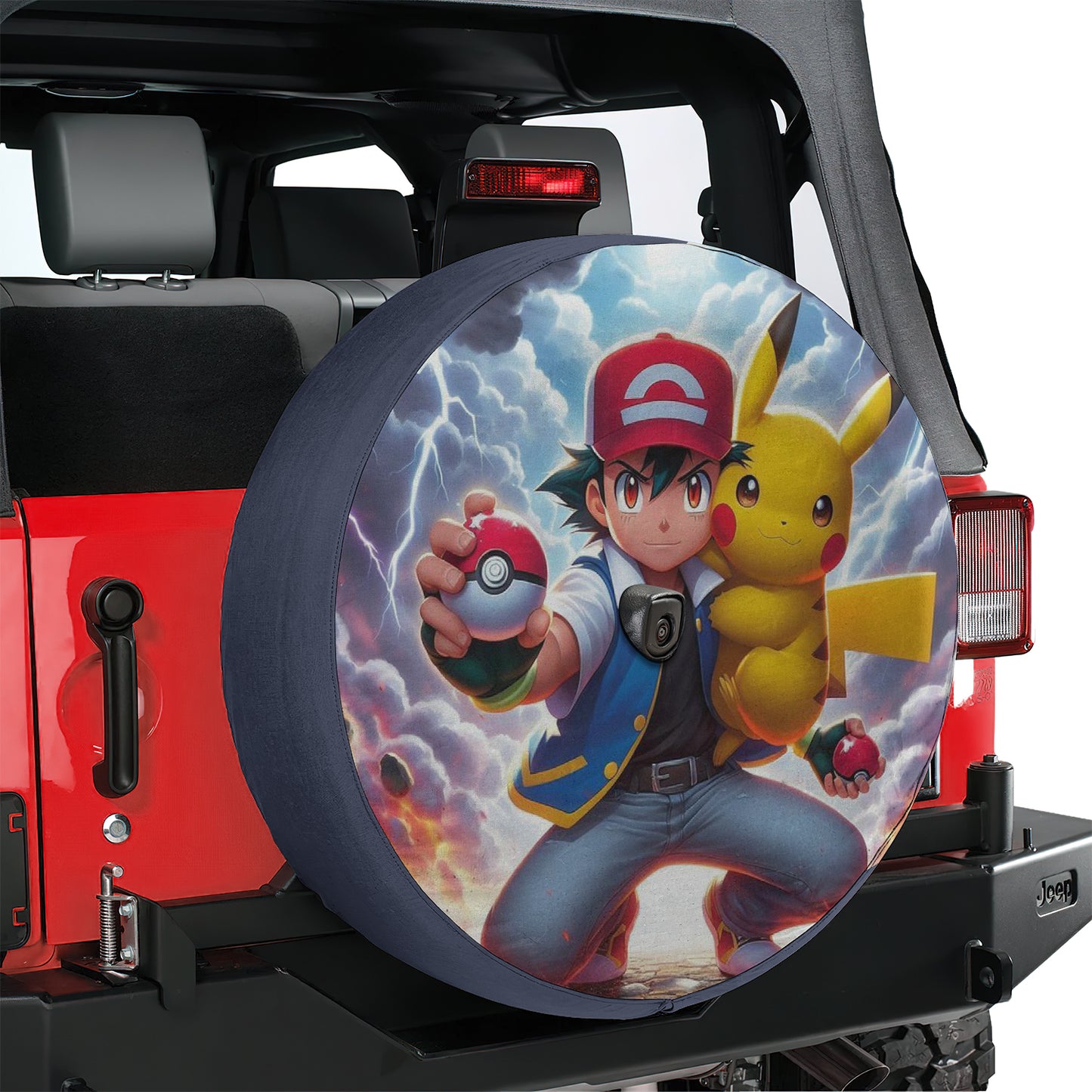 Pokemon Ash and Pikachu Anime Spare Tire Cover – Premium Waterproof UV Resistant Protector
