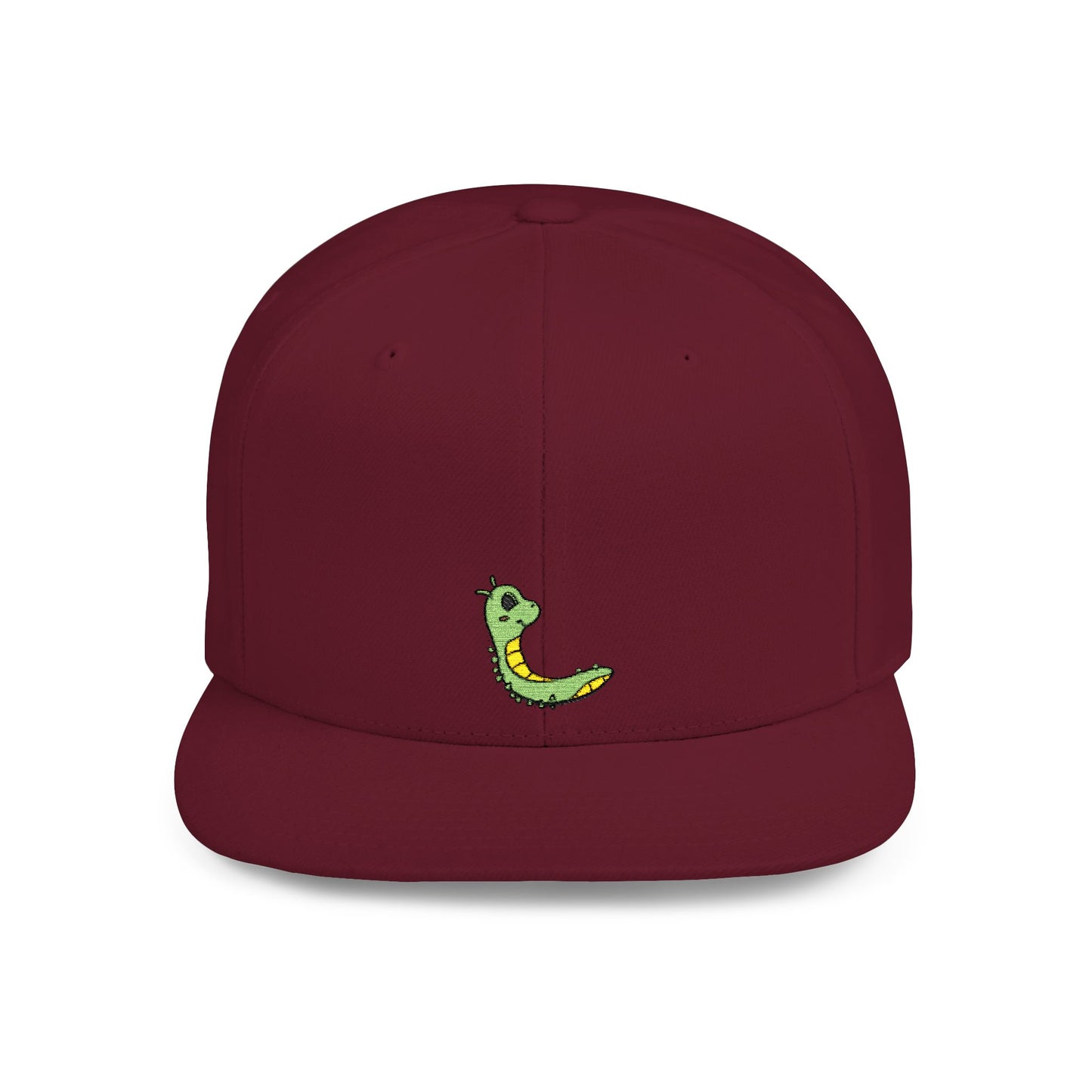 Icons Embroidered Cute Green Worm Flat Bill Snapback – Lightweight, Custom Fit, Premium Quality