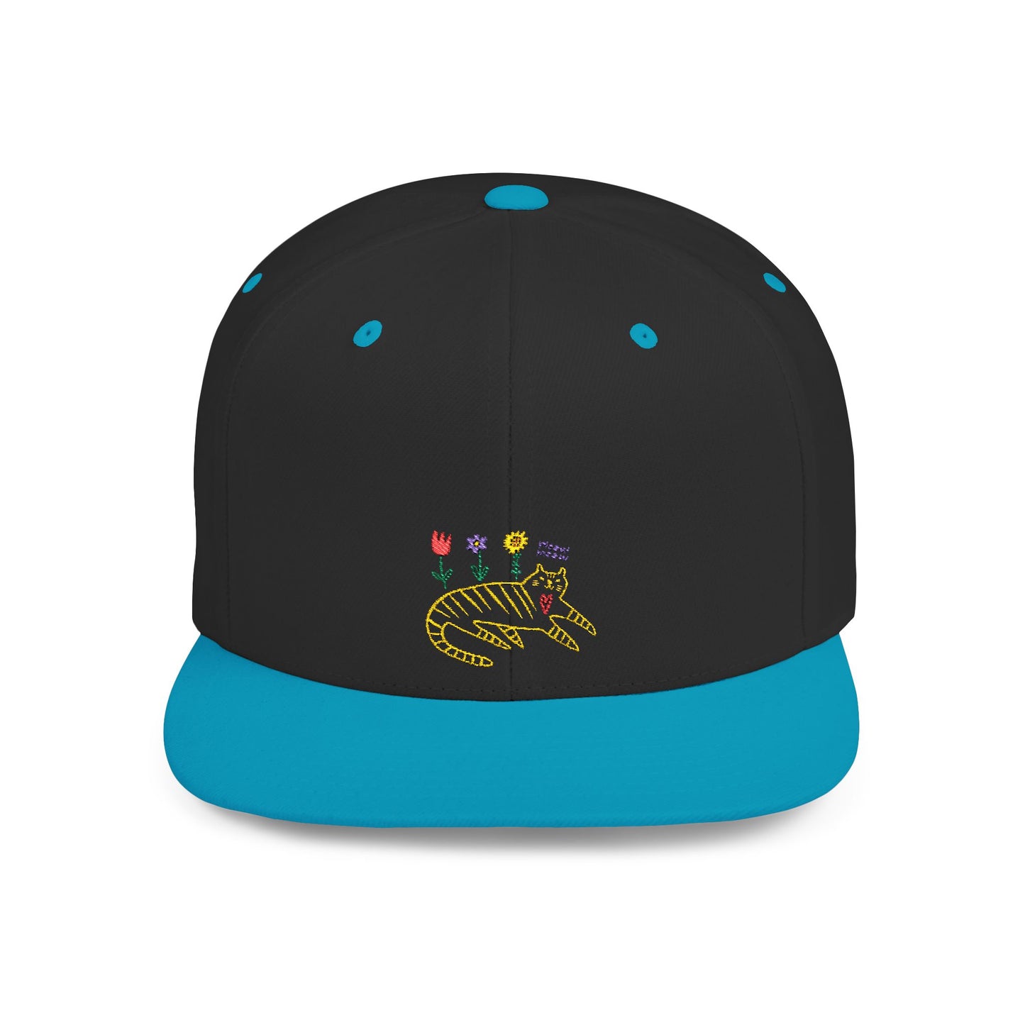 Icons Embroidered Flowers On Cat Flat Bill Snapback – Lightweight, Custom Fit, Premium Quality