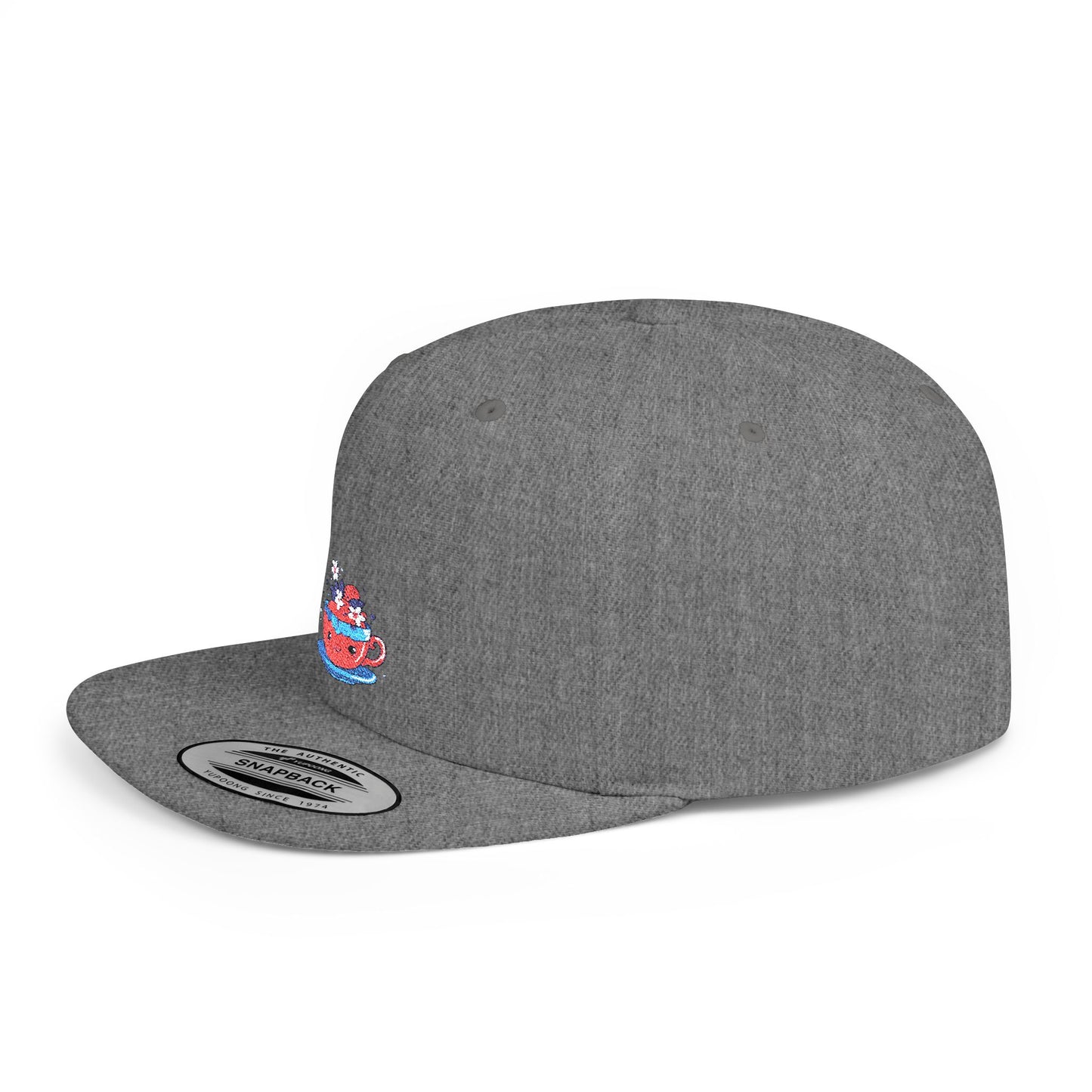 Icons Embroidered Cute Cup Flat Bill Snapback – Lightweight, Custom Fit, Premium Quality