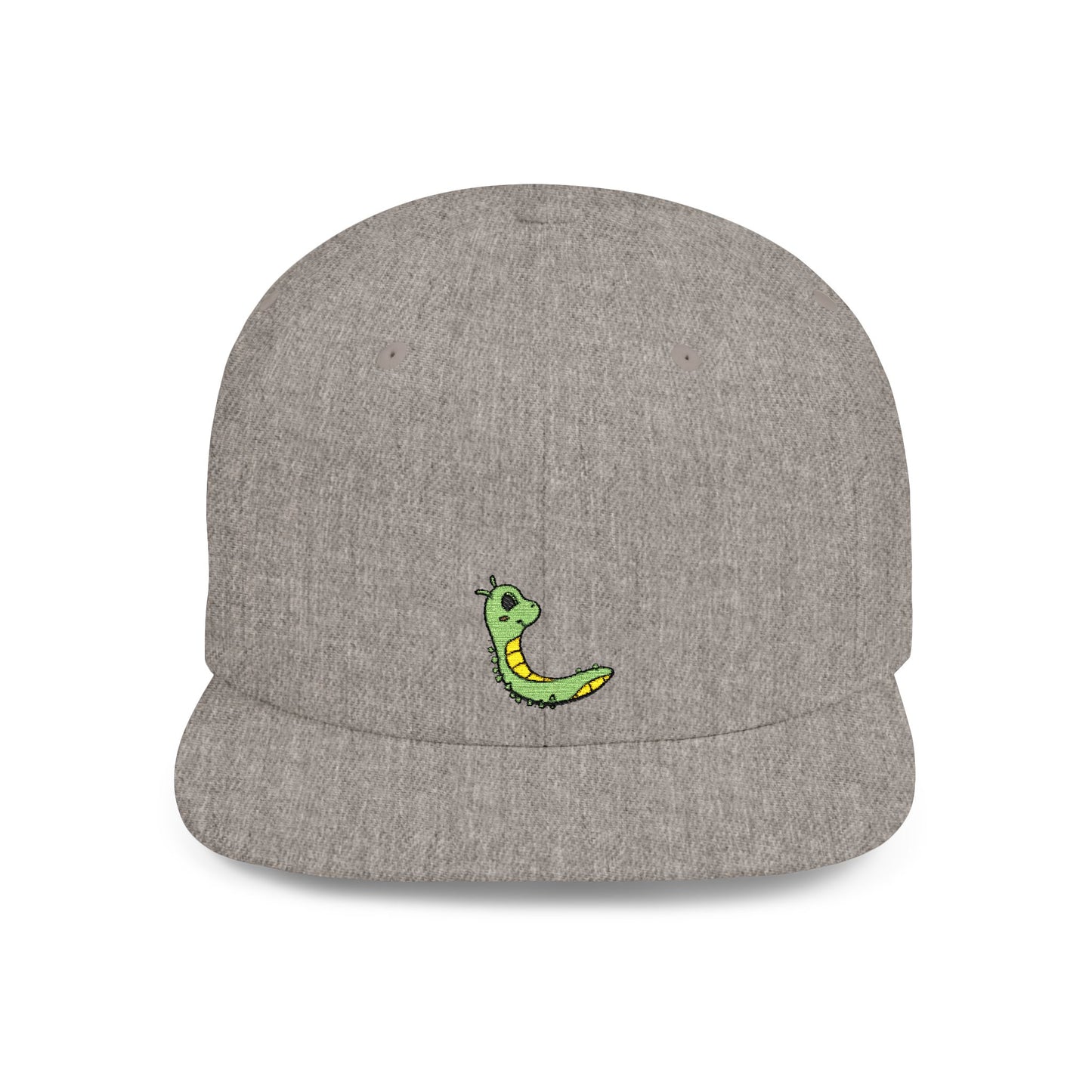 Icons Embroidered Cute Green Worm Flat Bill Snapback – Lightweight, Custom Fit, Premium Quality