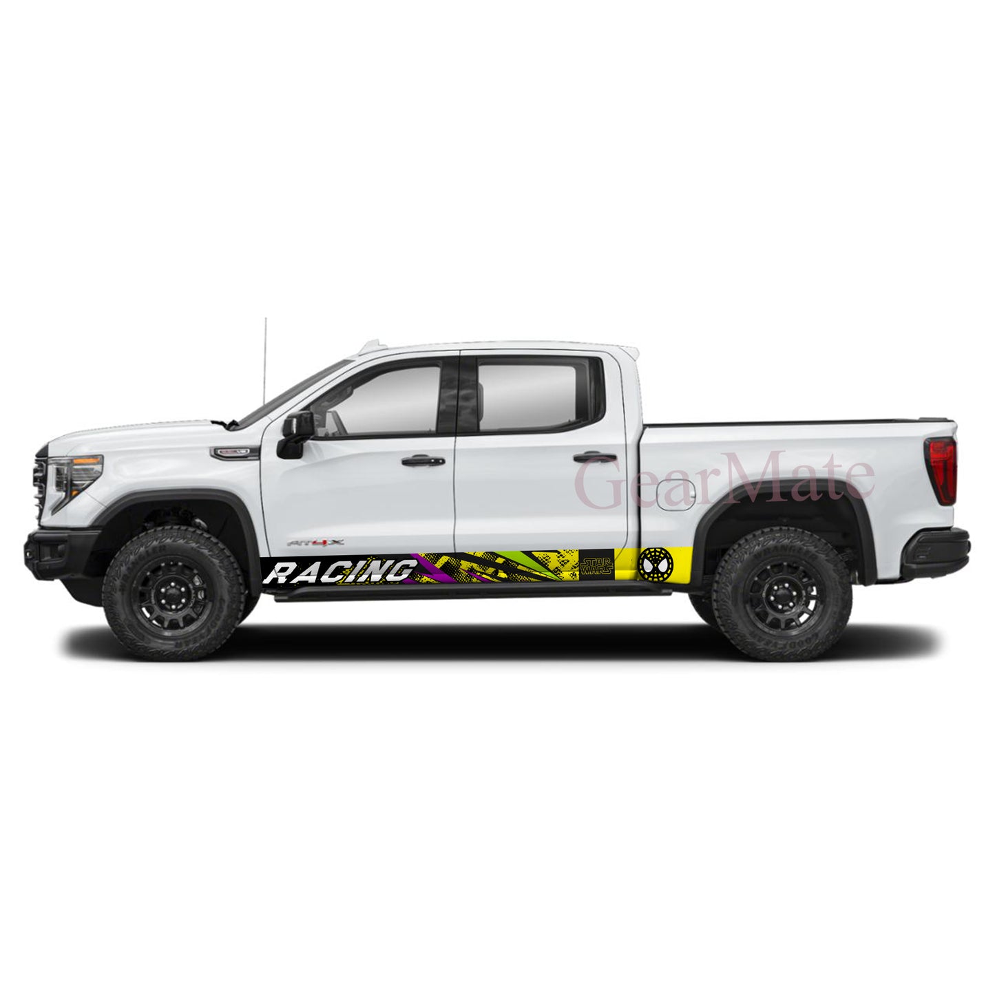 Racing Yellow Black Grunge Starwars Rocker Panel Graphic Decal Kit (Left & Right Sides) - High Quality Vinyl for Trucks & SUVs