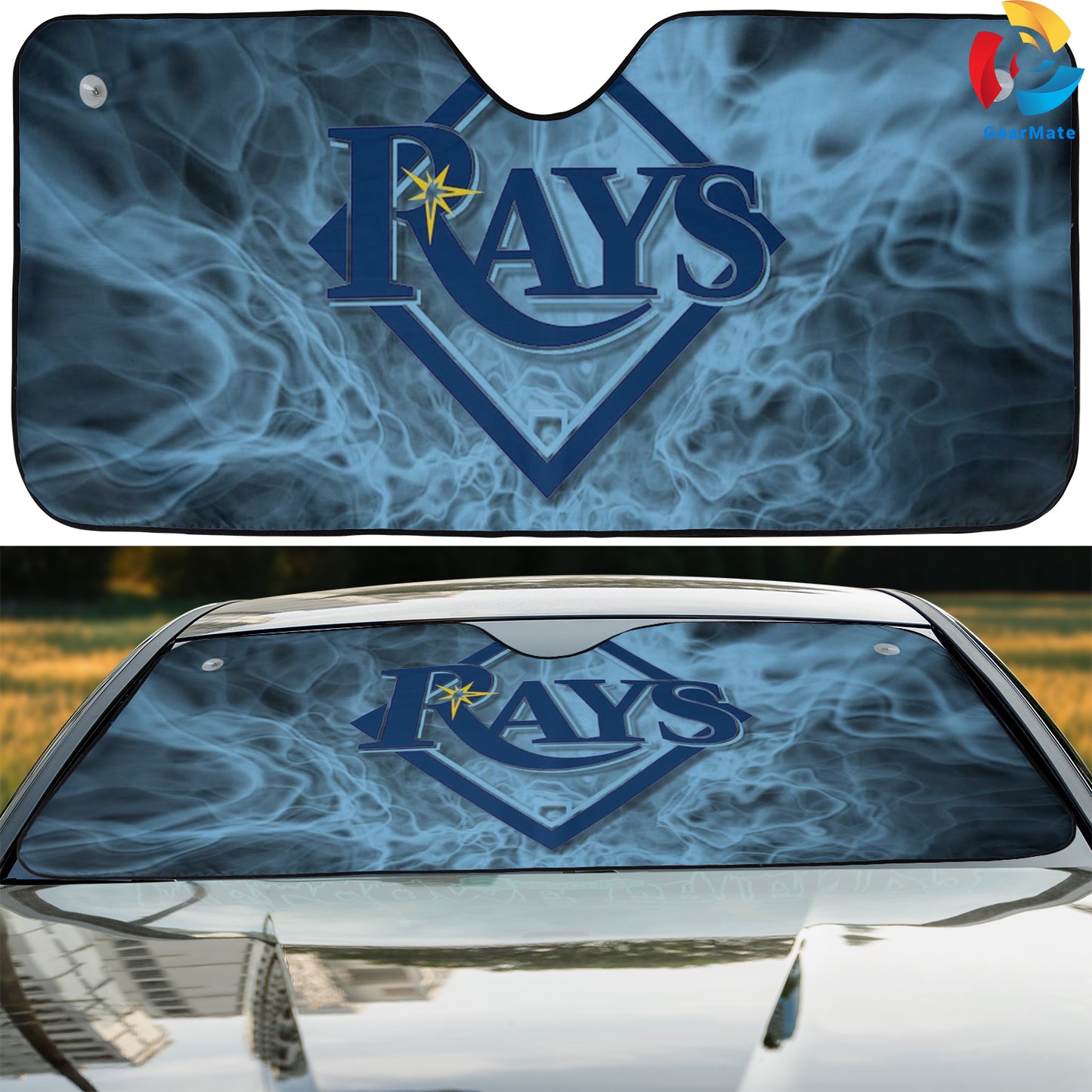 Tampa Bay Rays MLB Baseball Smoke Background Car Cover Reflective Car Sunshade – Premium Heat & UV Protection, Universal Fit