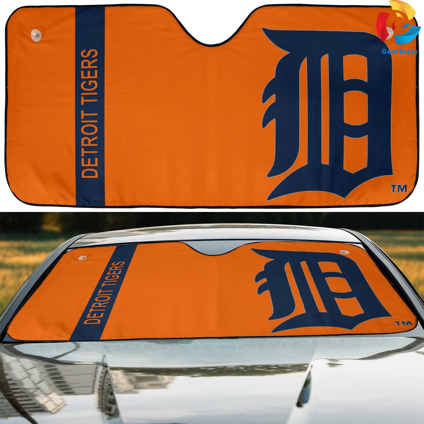 Detroit Tigers MLB Baseball Orange Background Reflective Car Sunshade – Premium Heat & UV Protection, Universal Fit