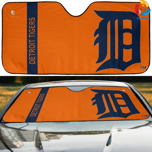 Detroit Tigers MLB Baseball Orange Background Reflective Car Sunshade – Premium Heat & UV Protection, Universal Fit