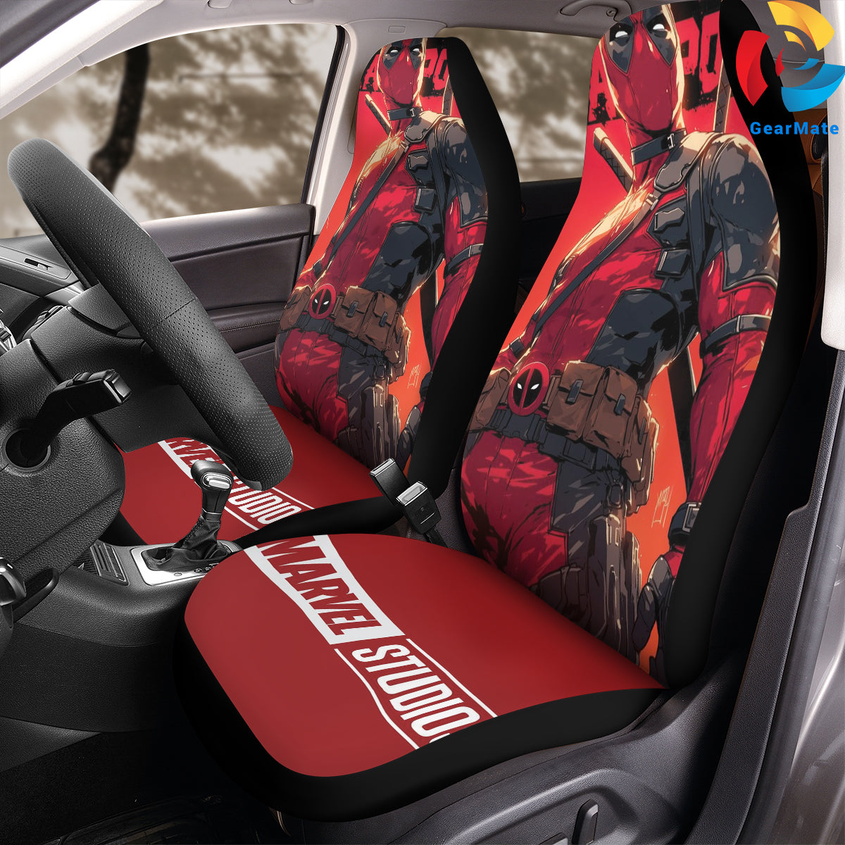 Marvel Black Deadpool Marvel Legends Car Seat Covers – High Quality Graphic and Polar Fleece Protector Set