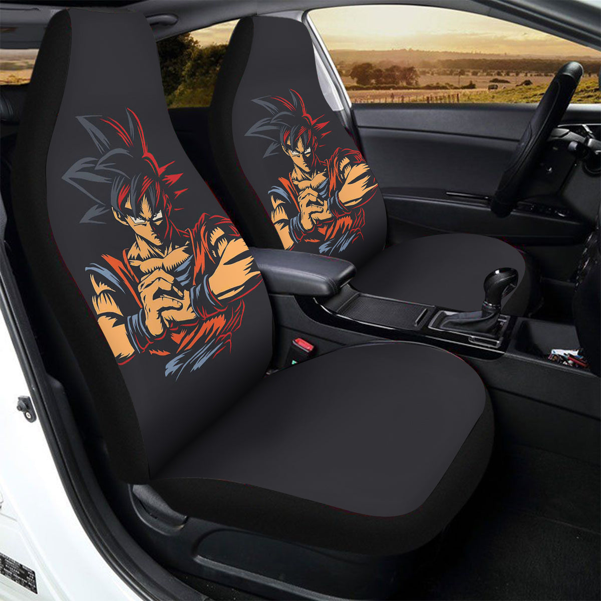 Goku Strong Car Seat Covers – High Quality Graphic and Polar Fleece Protector Set