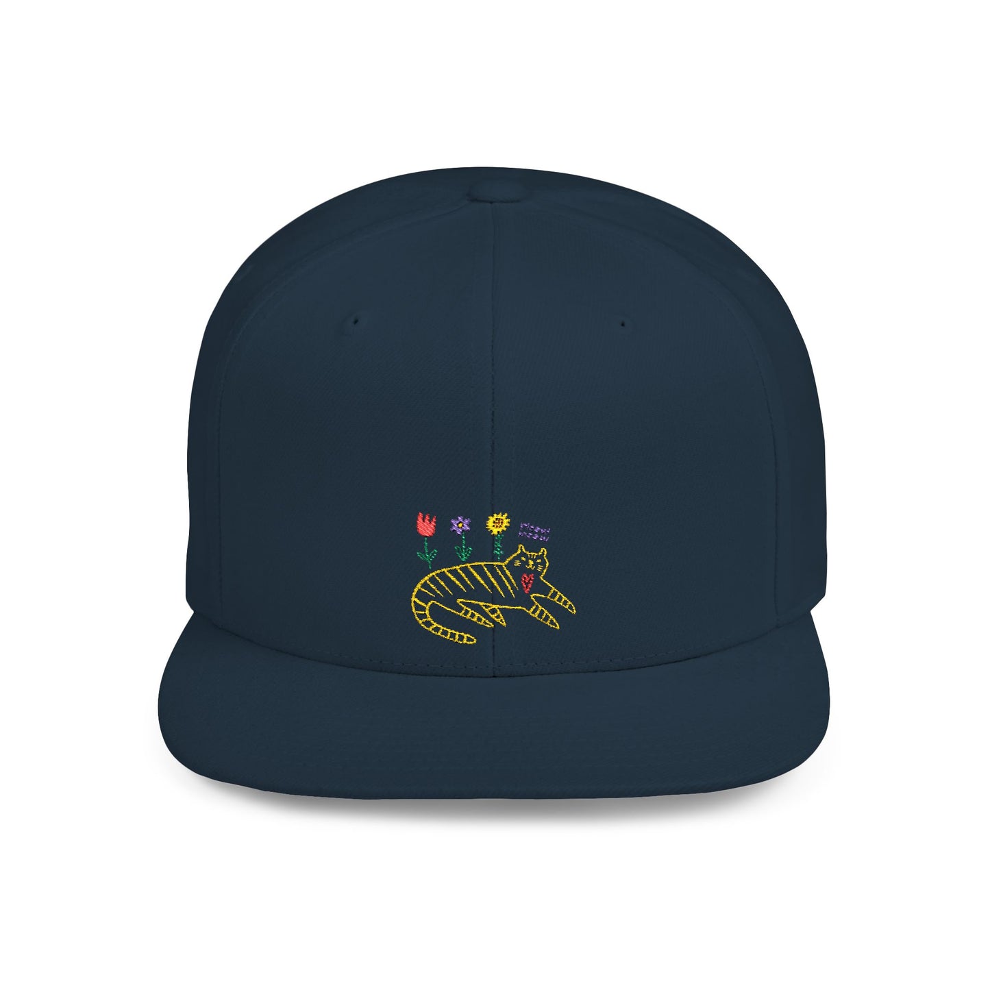 Icons Embroidered Flowers On Cat Flat Bill Snapback – Lightweight, Custom Fit, Premium Quality