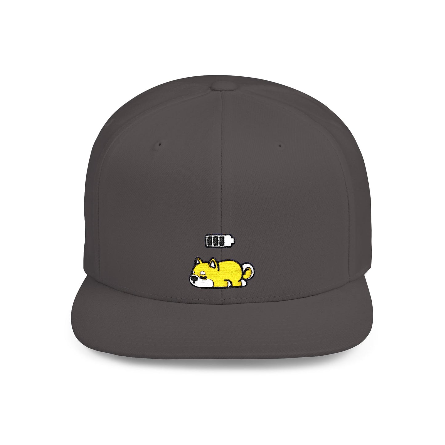 Icons Embroidered Shiba Inu Battery Flat Bill Snapback – Lightweight, Custom Fit, Premium Quality
