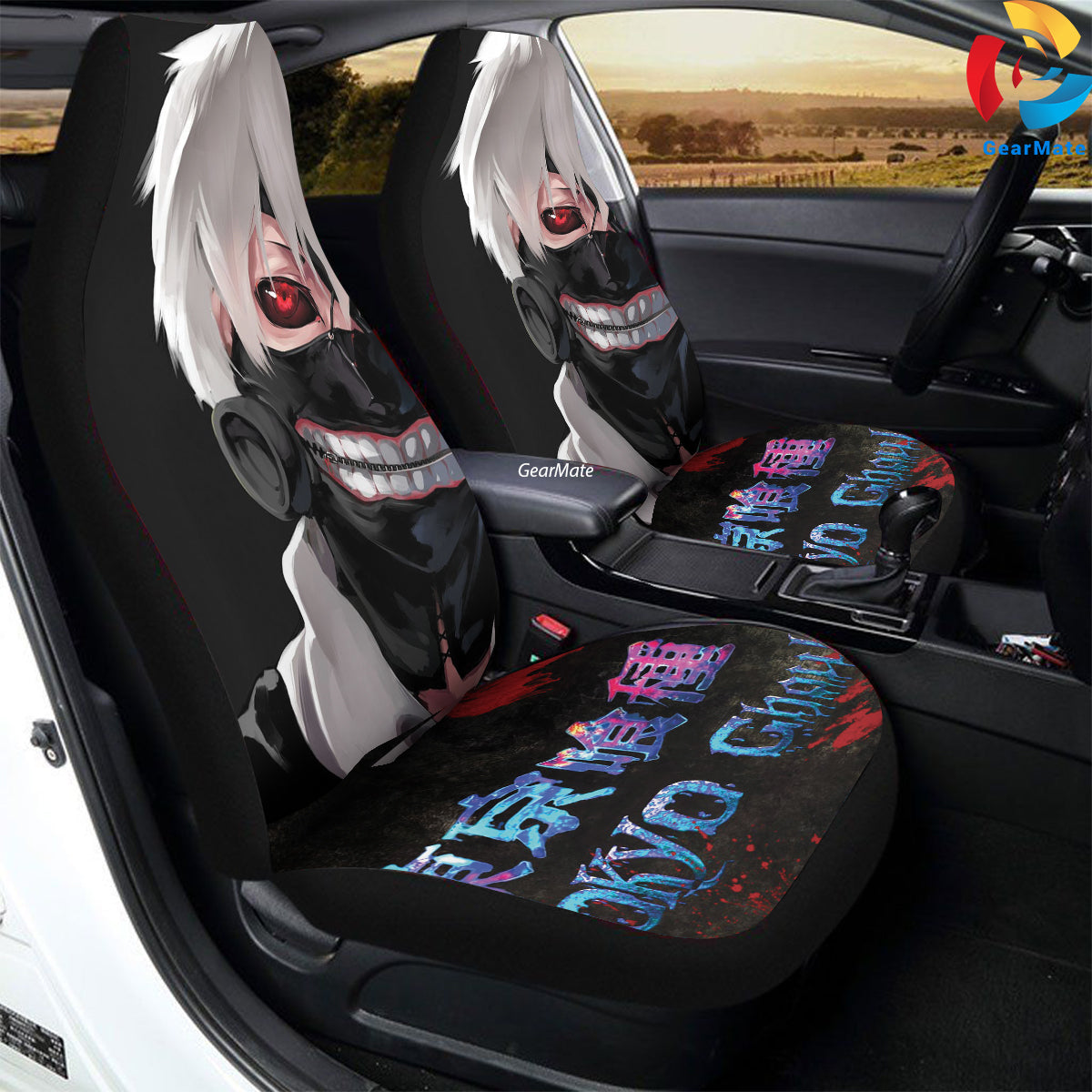 Tokyo Ghoul Face Anime Car Seat Covers – High Quality Graphic and Polar Fleece Protector Set