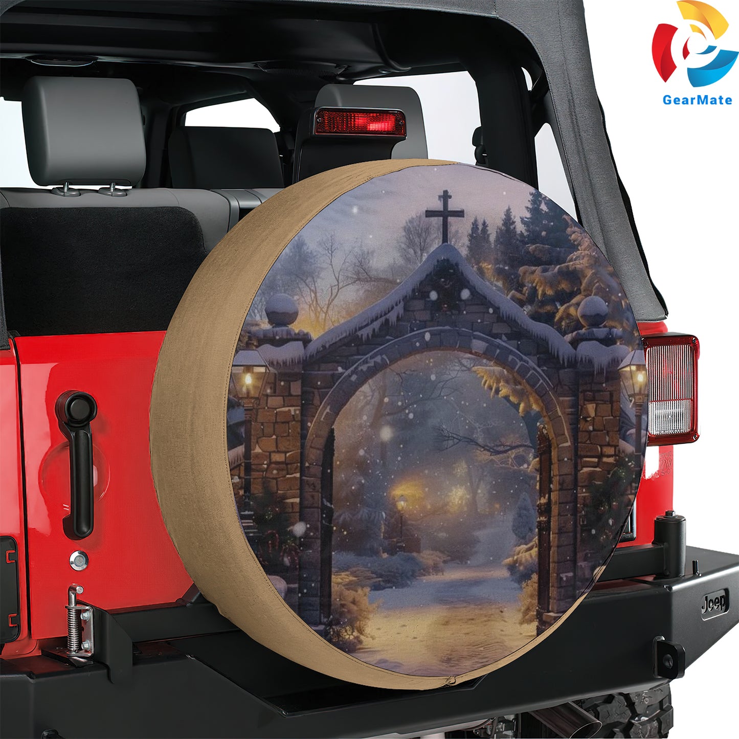 Merry Christmas 2024 Snowing Gate Spare Tire Cover – Premium Waterproof UV Resistant Protector