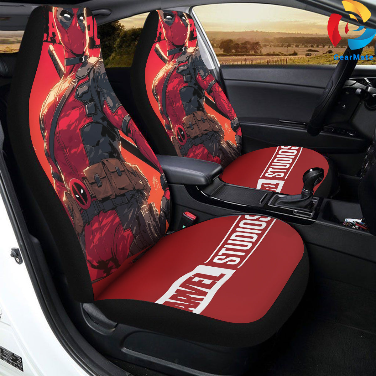 Marvel Black Deadpool Marvel Legends Car Seat Covers – High Quality Graphic and Polar Fleece Protector Set