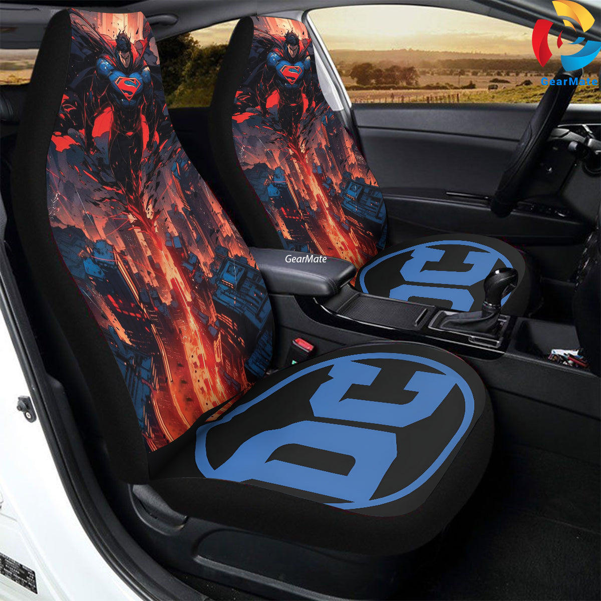 DC Superman Flying Car Seat Covers – High Quality Graphic and Polar Fleece Protector Set