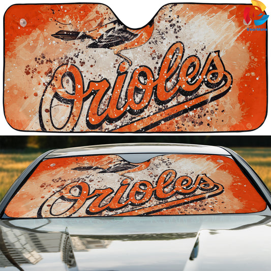 Baltimore Orioles Paiting Style Reflective Car Sunshade – Premium Heat & UV Protection, Universal Fit