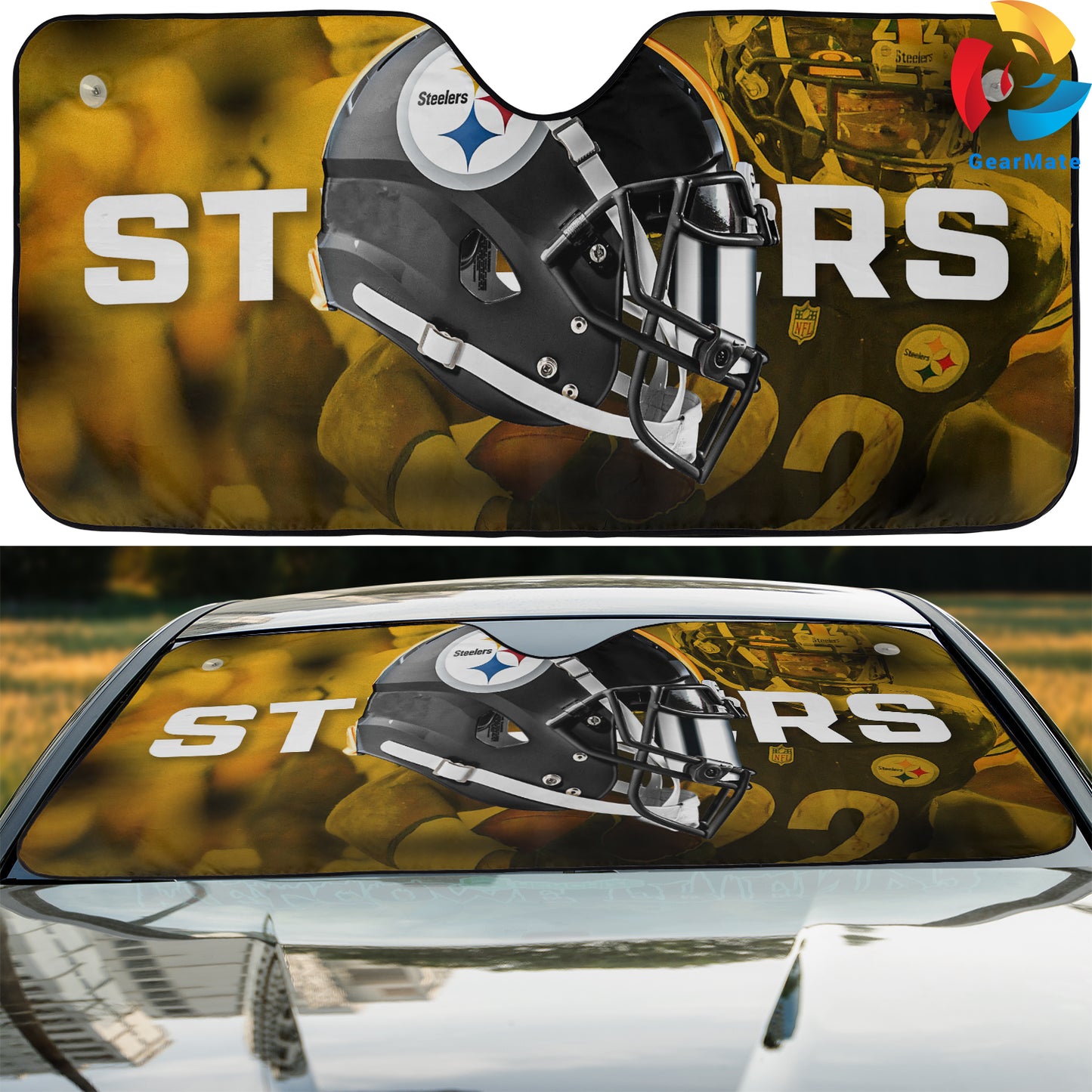 Pittsburgh Steelers NFL Football Team Helmet Reflective Car Sunshade – Premium Heat & UV Protection, Universal Fit