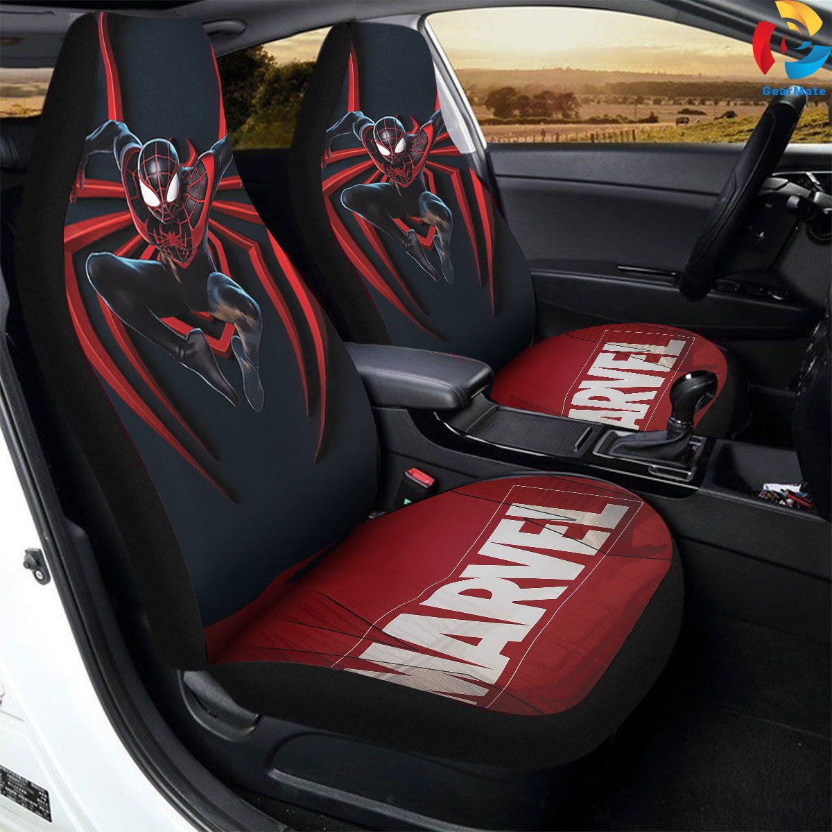 Black Blue Spiderman Car Seat Covers – High Quality Graphic and Polar Fleece Protector Set