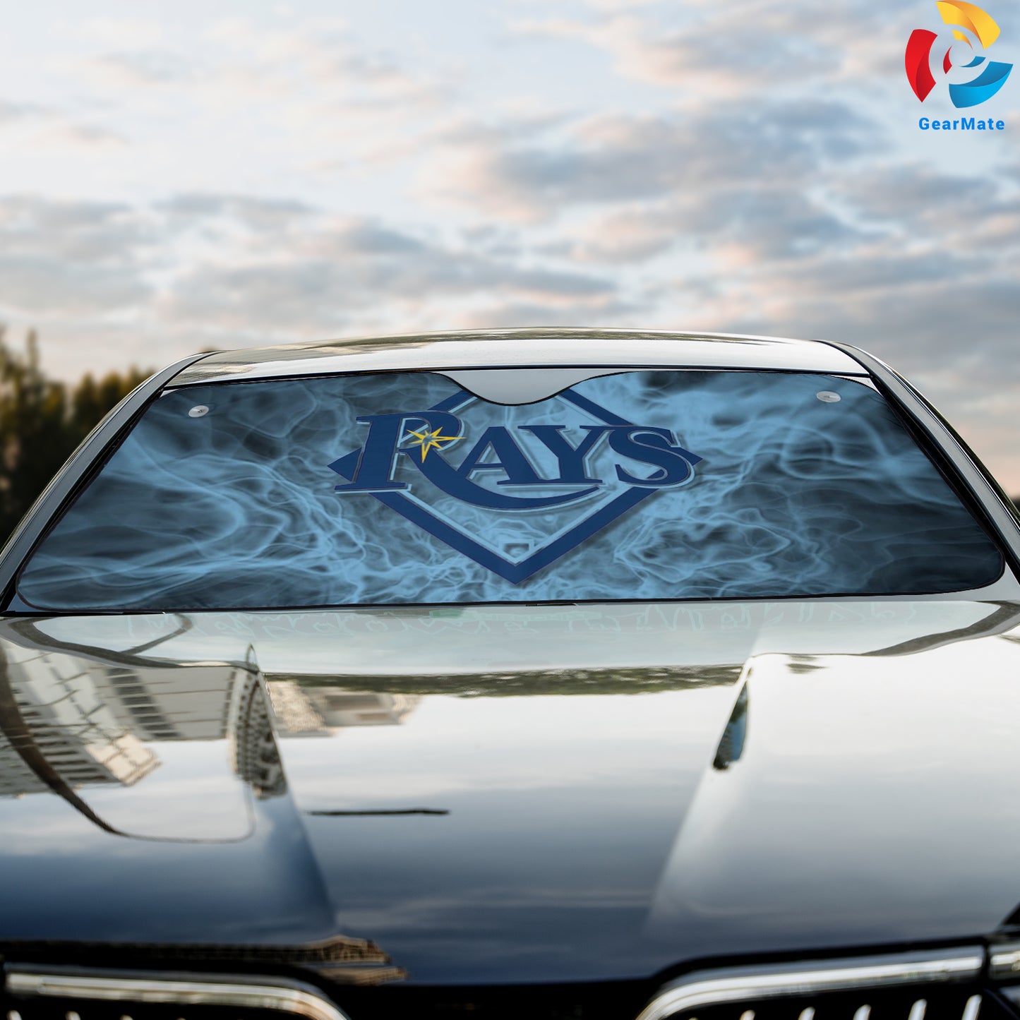 Tampa Bay Rays MLB Baseball Smoke Background Car Cover Reflective Car Sunshade – Premium Heat & UV Protection, Universal Fit