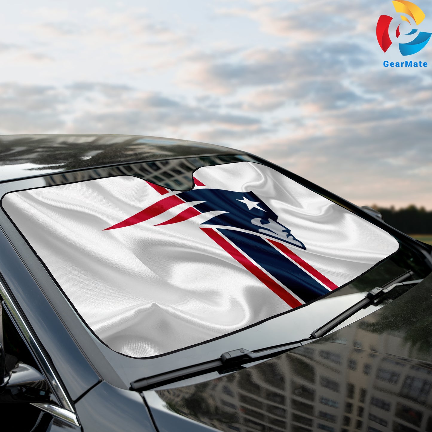 New England Patriots NFL Football Windy Flag Car Cover Reflective Car Sunshade – Premium Heat & UV Protection, Universal Fit