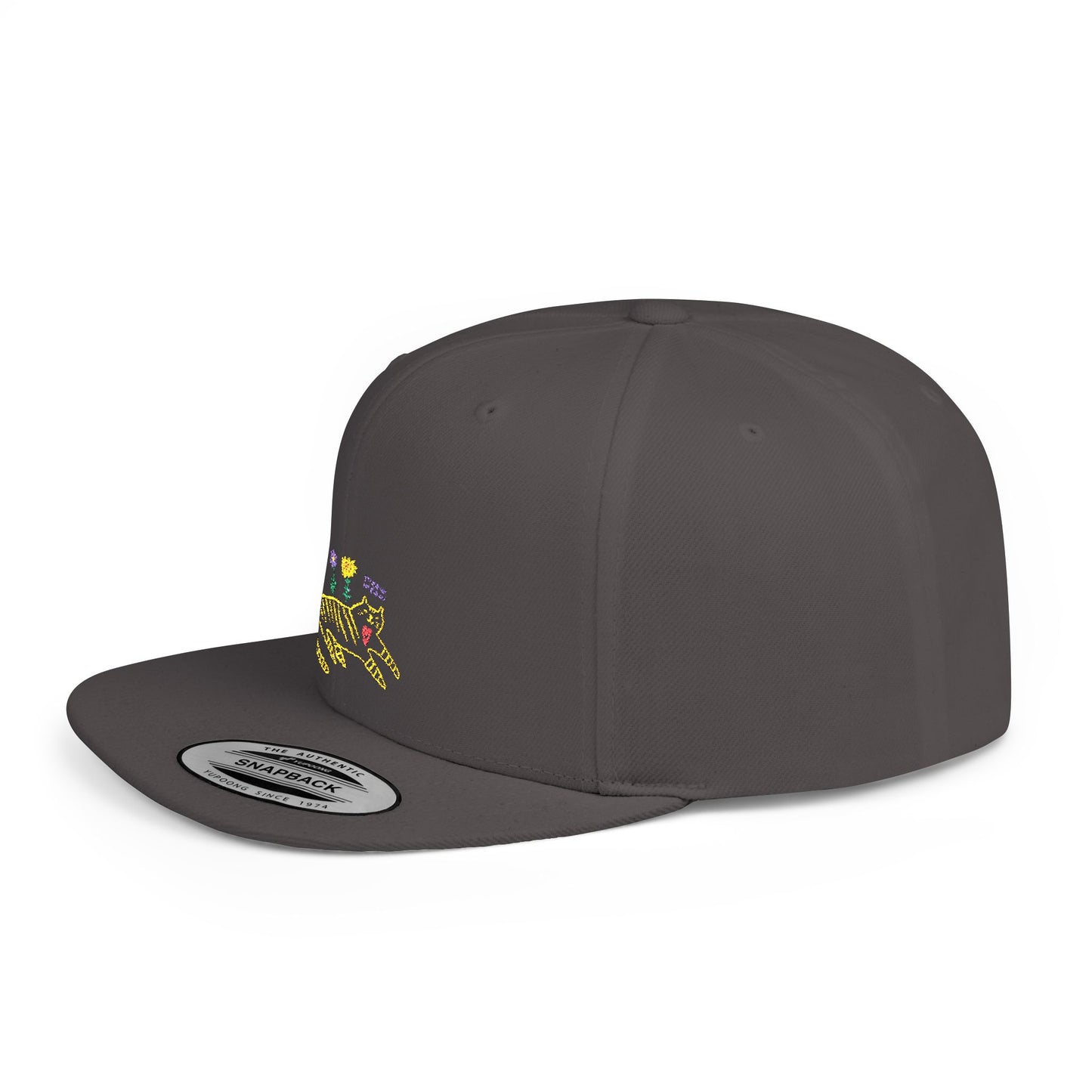 Icons Embroidered Flowers On Cat Flat Bill Snapback – Lightweight, Custom Fit, Premium Quality