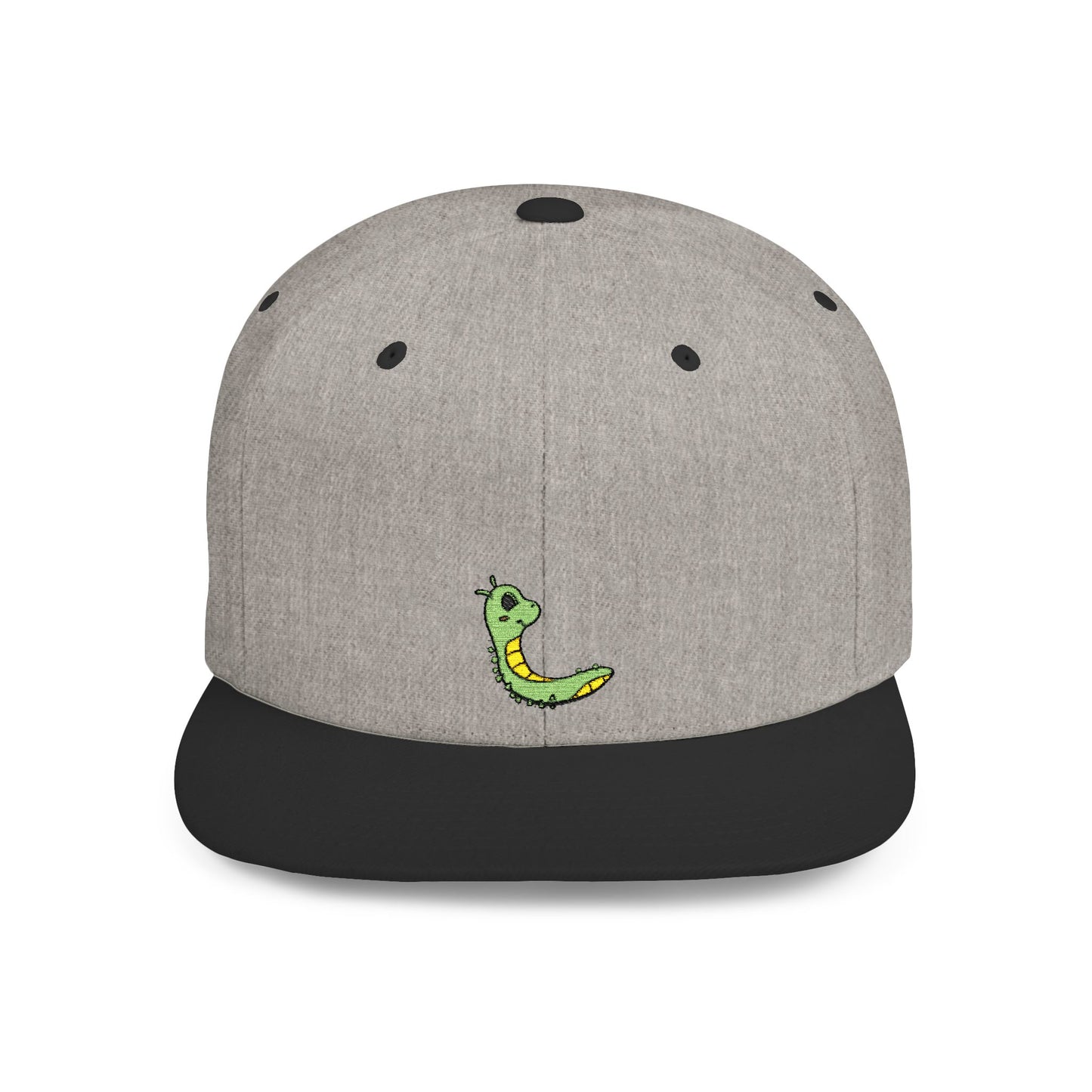 Icons Embroidered Cute Green Worm Flat Bill Snapback – Lightweight, Custom Fit, Premium Quality