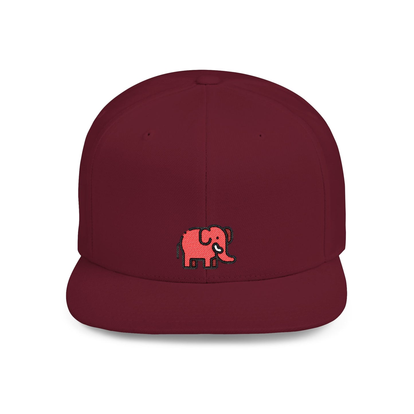 Icons Embroidered Red Elephant Flat Bill Snapback – Lightweight, Custom Fit, Premium Quality