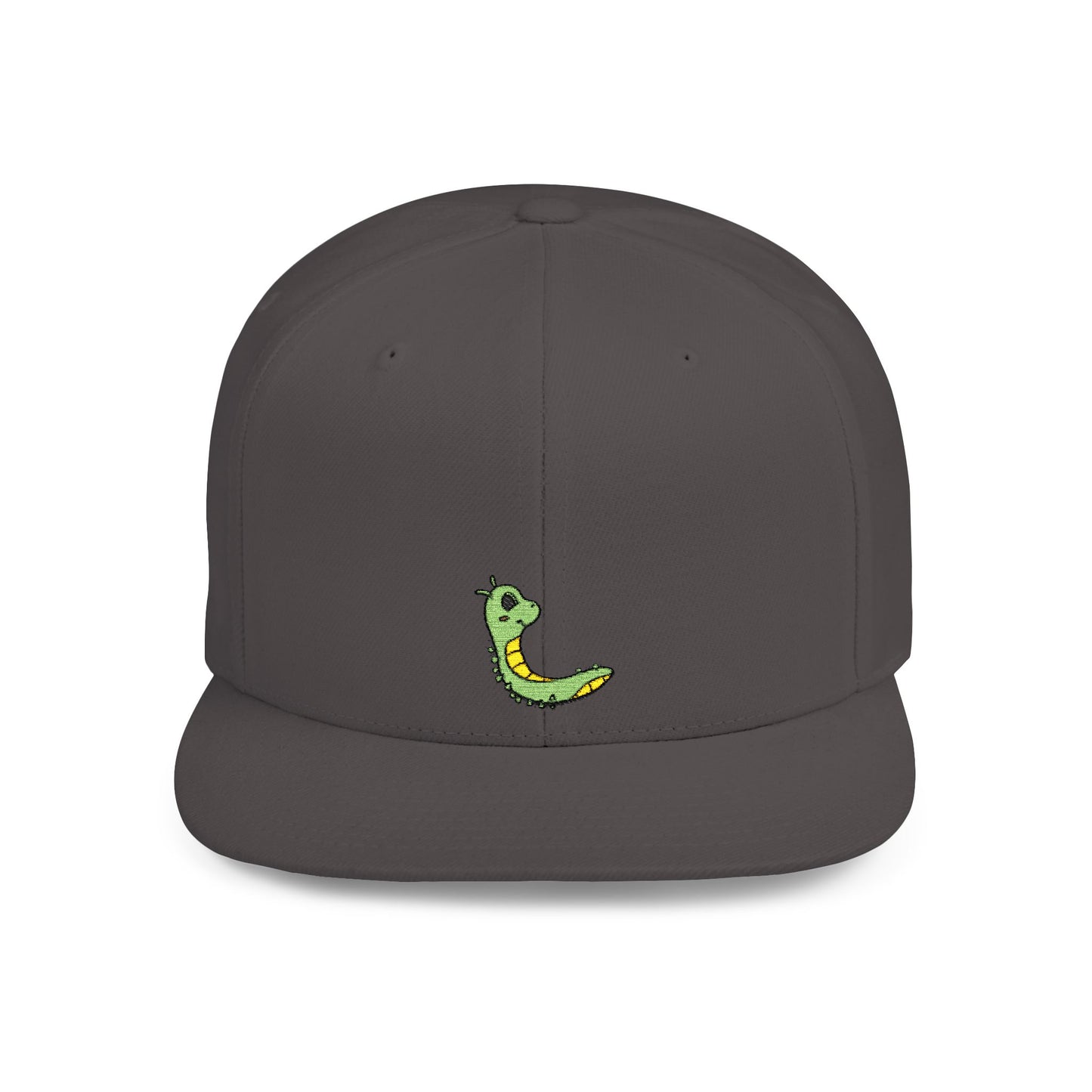 Icons Embroidered Cute Green Worm Flat Bill Snapback – Lightweight, Custom Fit, Premium Quality
