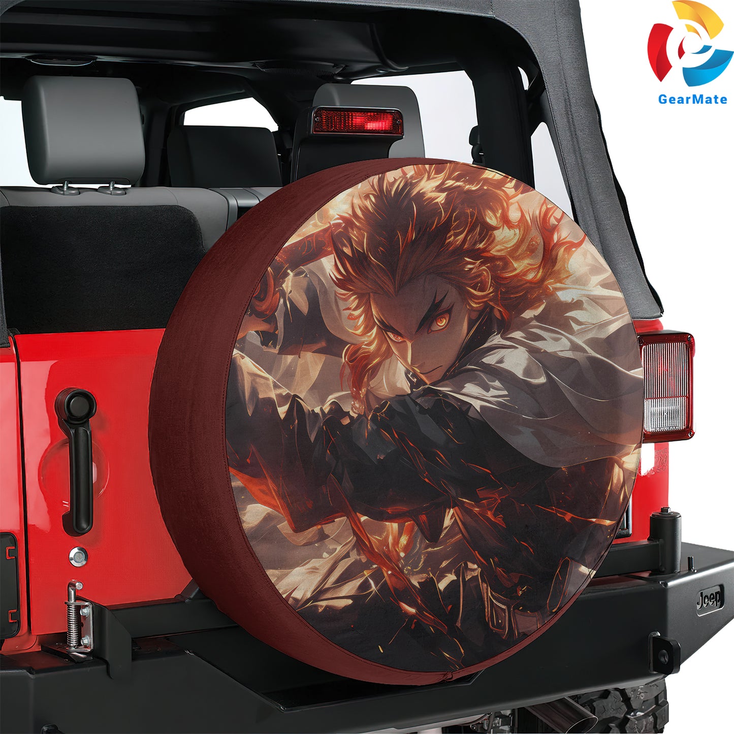 Demon Slayer Kyōjurō Rengoku  Anime Spare Tire Cover – Premium Waterproof UV Resistant Protector
