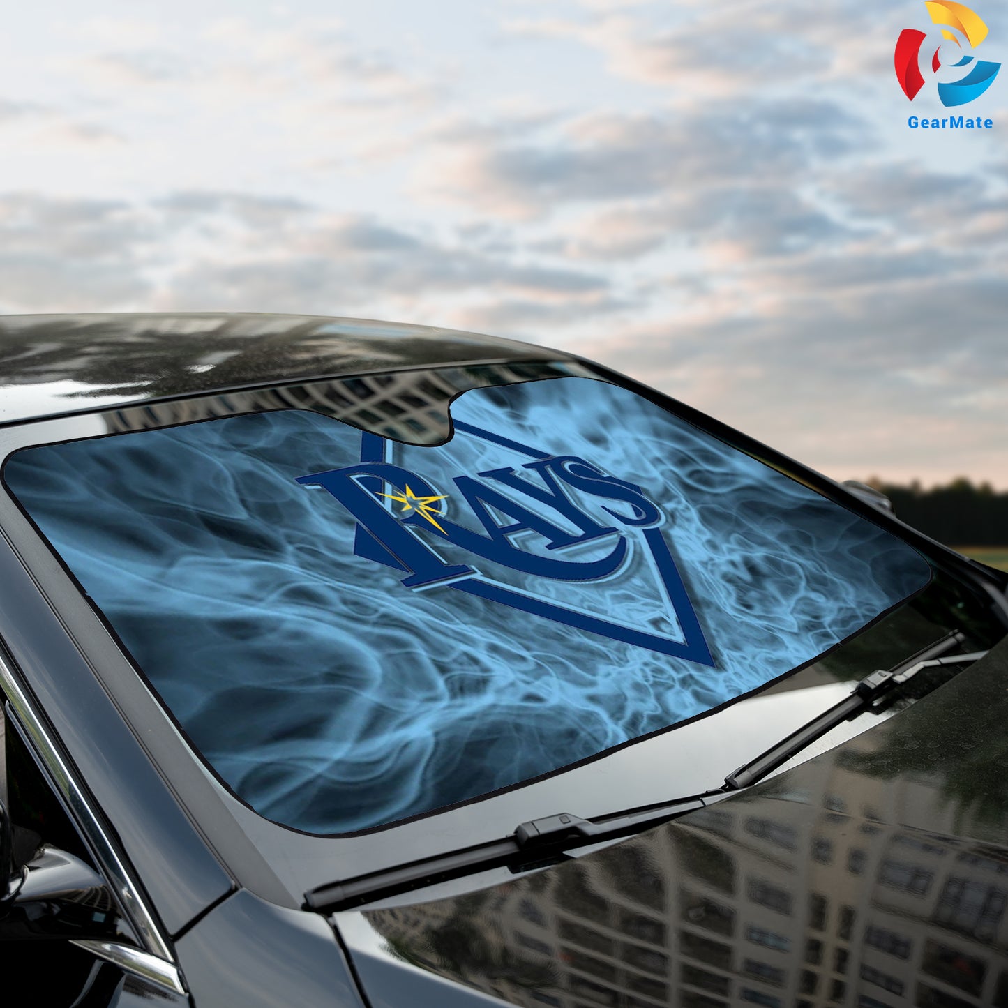 Tampa Bay Rays MLB Baseball Smoke Background Car Cover Reflective Car Sunshade – Premium Heat & UV Protection, Universal Fit