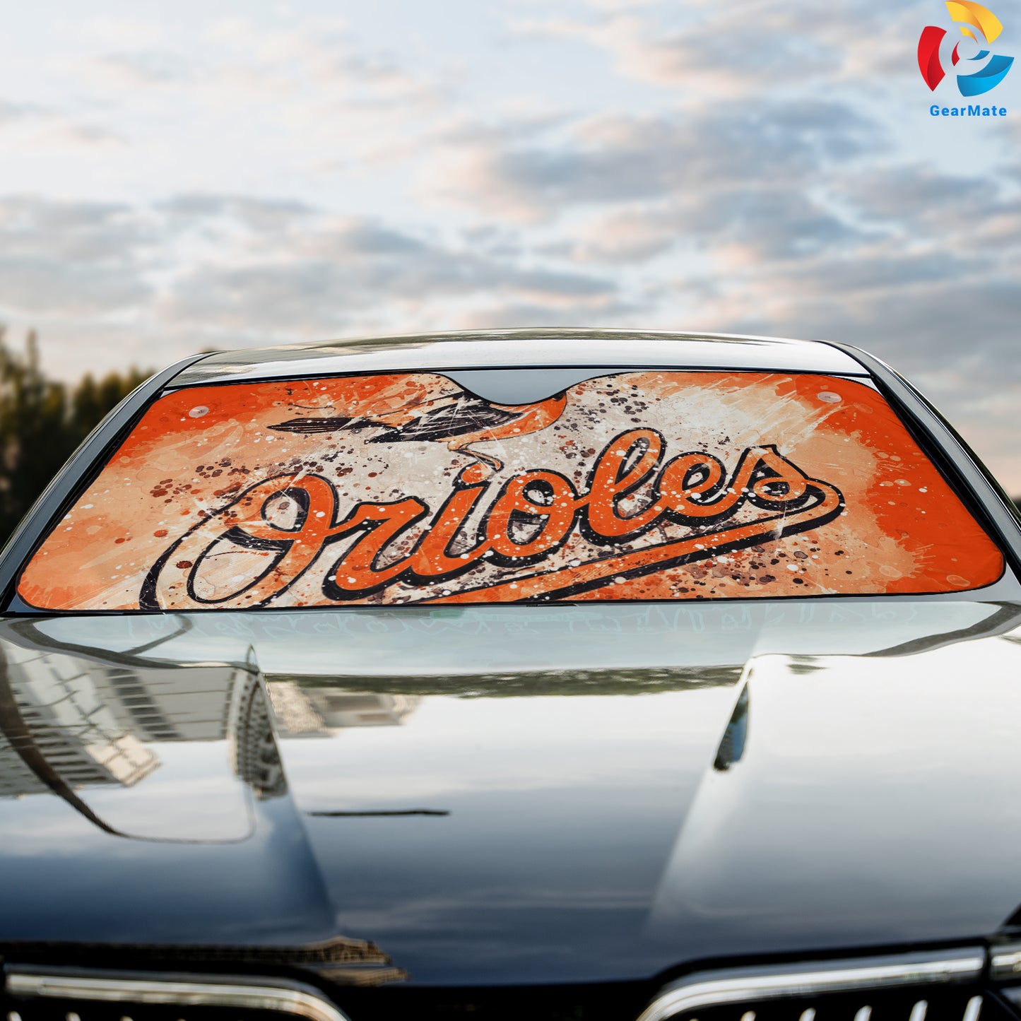 Baltimore Orioles Paiting Style Reflective Car Sunshade – Premium Heat & UV Protection, Universal Fit