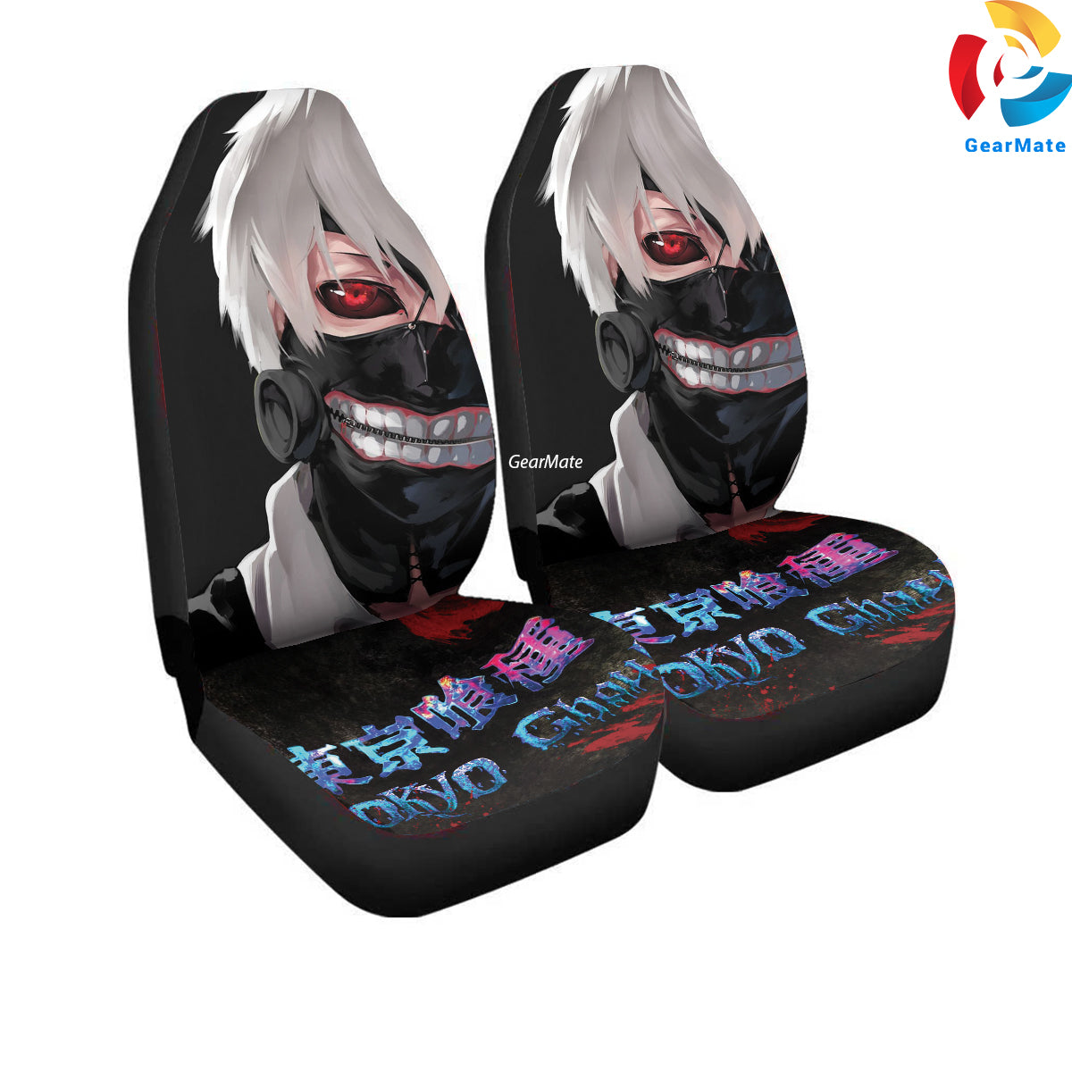 Tokyo Ghoul Face Anime Car Seat Covers – High Quality Graphic and Polar Fleece Protector Set