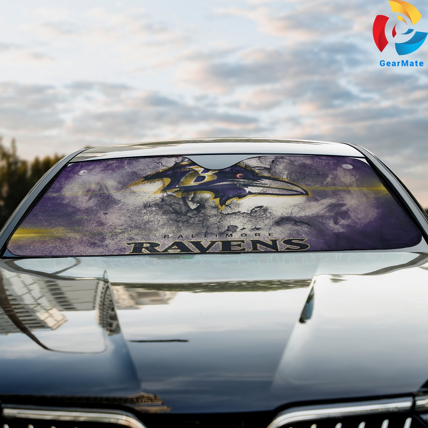 Baltimore Ravens NFL Team Background Reflective Car Sunshade – Premium Heat & UV Protection, Universal Fit