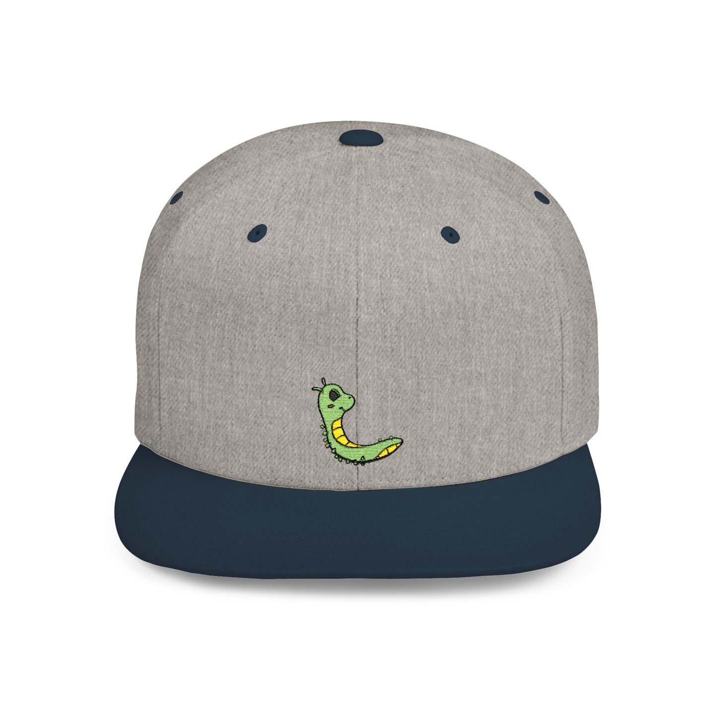 Icons Embroidered Cute Green Worm Flat Bill Snapback – Lightweight, Custom Fit, Premium Quality