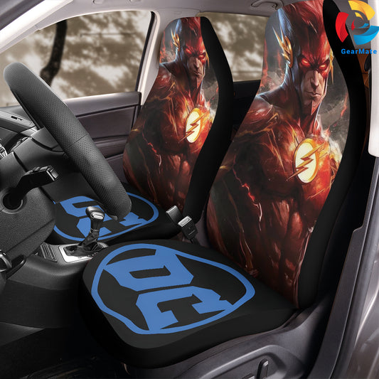 DC Red Flash Car Seat Covers – High Quality Graphic and Polar Fleece Protector Set