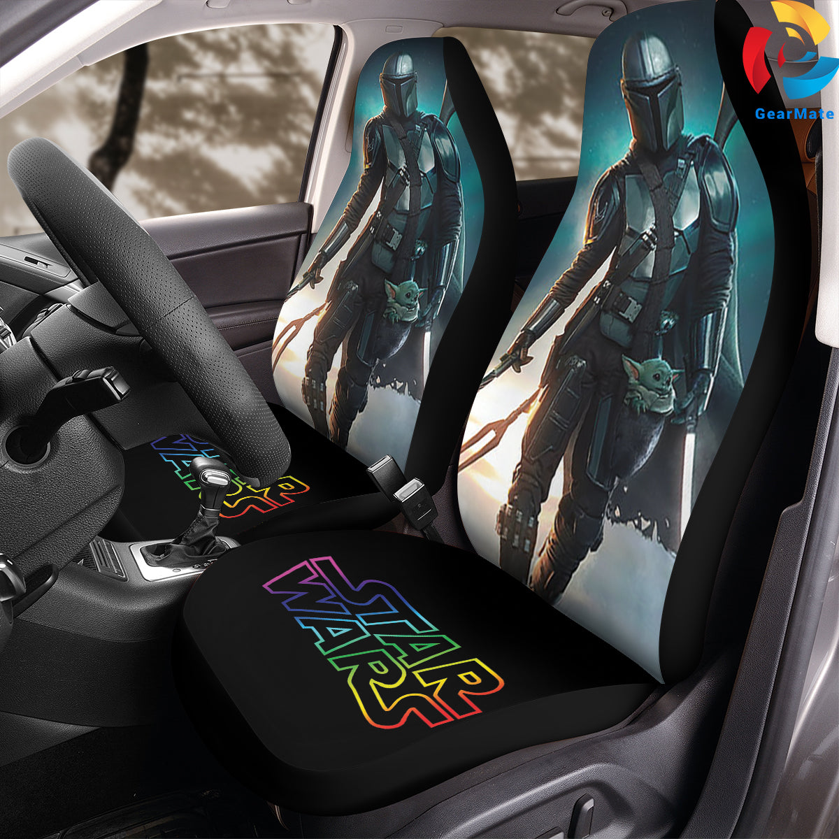 The Mandolarian Starwars Car Seat Covers – High Quality Graphic and Polar Fleece Protector Set