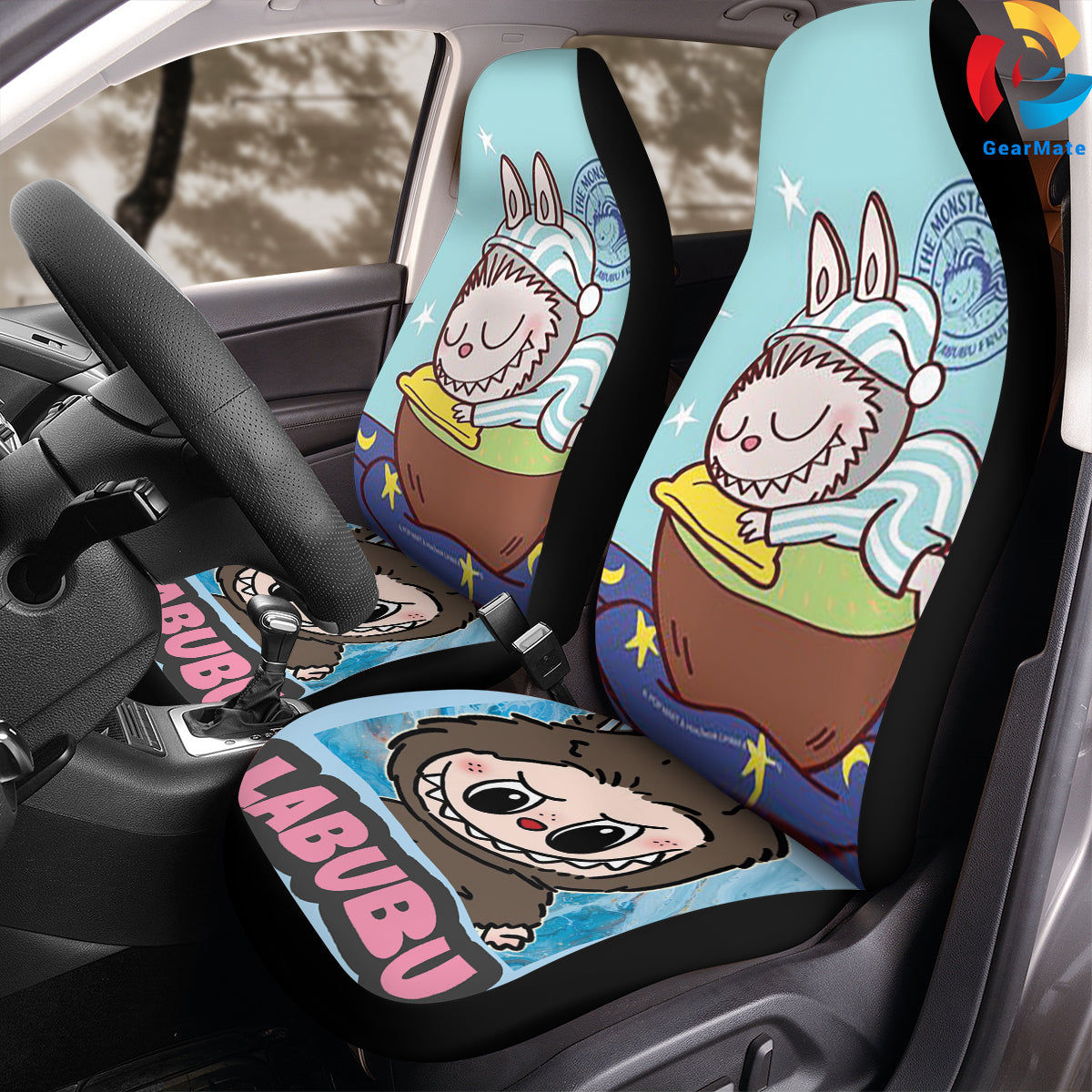 Sleeping Labubu Car Seat Covers – High Quality Graphic and Polar Fleece Protector Set