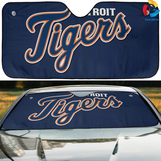 Detroit Tigers MLB Baseball Team Letters Background Reflective Car Sunshade – Premium Heat & UV Protection, Universal Fit