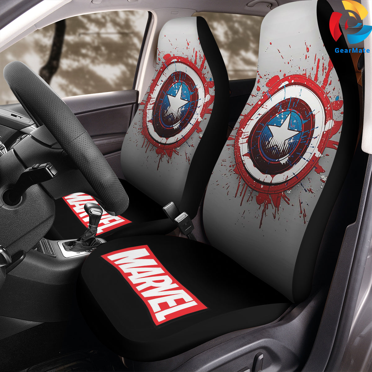 Marvel Captain America Shield Car Seat Covers – High Quality Graphic and Polar Fleece Protector Set