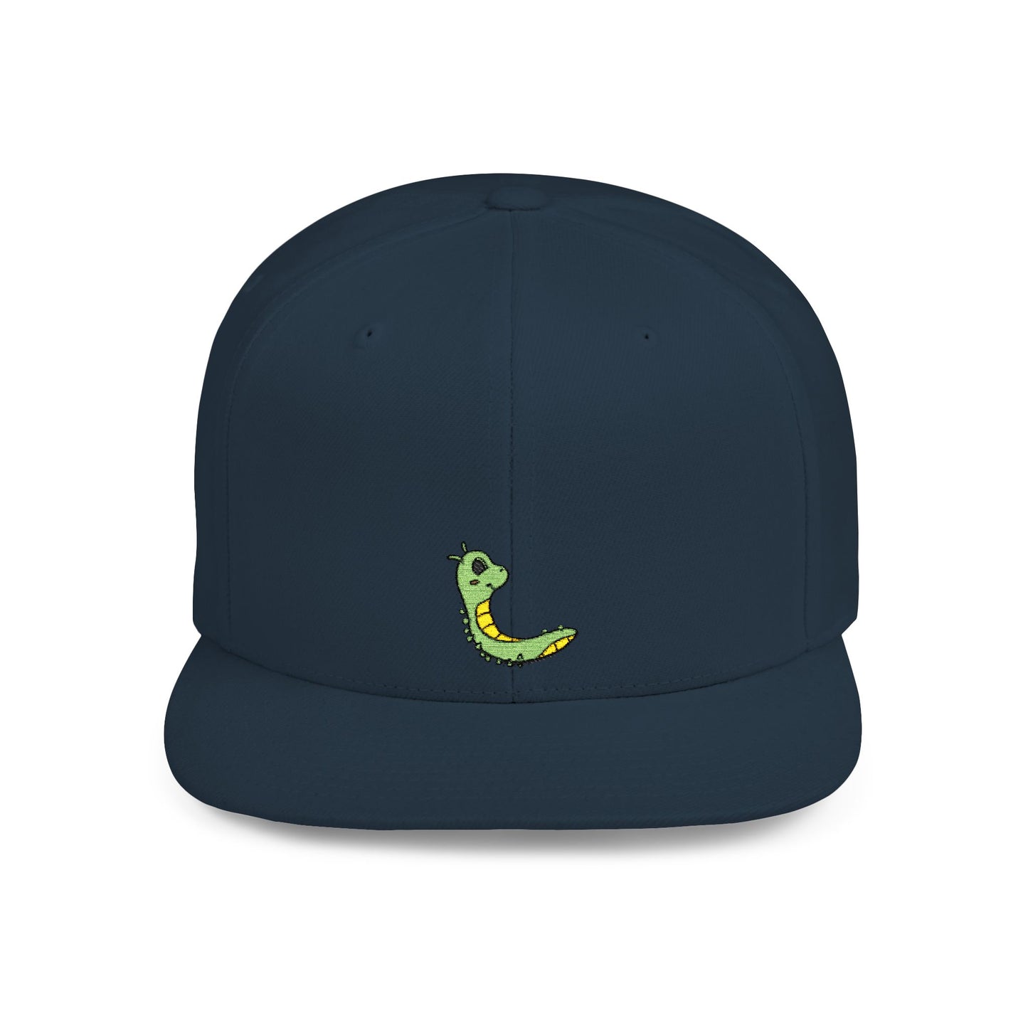 Icons Embroidered Cute Green Worm Flat Bill Snapback – Lightweight, Custom Fit, Premium Quality