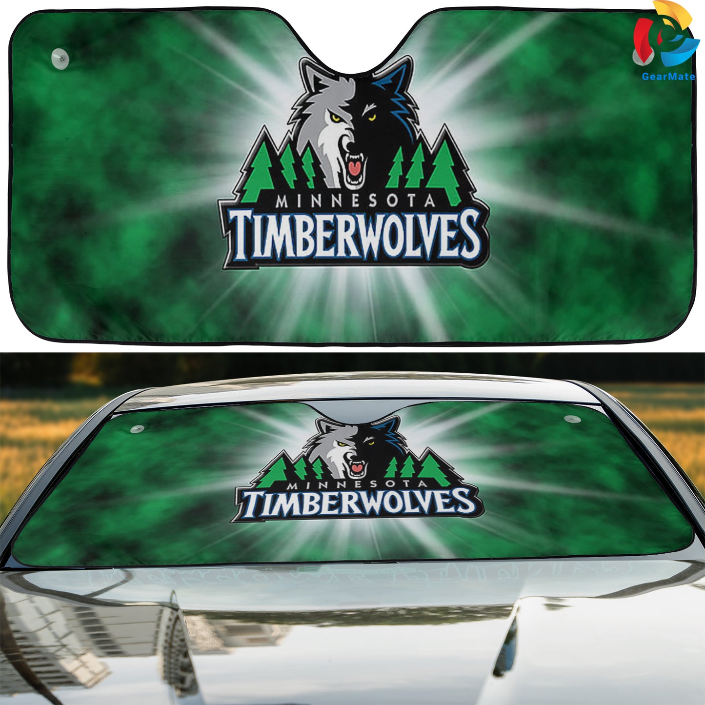 Minnesota Timberwolves NBA Green Reflective Car Sunshade – Premium Heat & UV Protection, Universal Fit