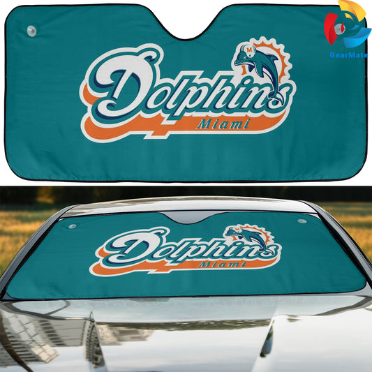 Miami Dolphins NFL Football Team Basic Green Cover Reflective Car Sunshade – Premium Heat & UV Protection, Universal Fit