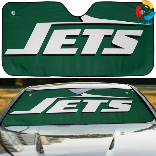 New York Jets NFL Football Basic Green Car Cover Reflective Car Sunshade – Premium Heat & UV Protection, Universal Fit