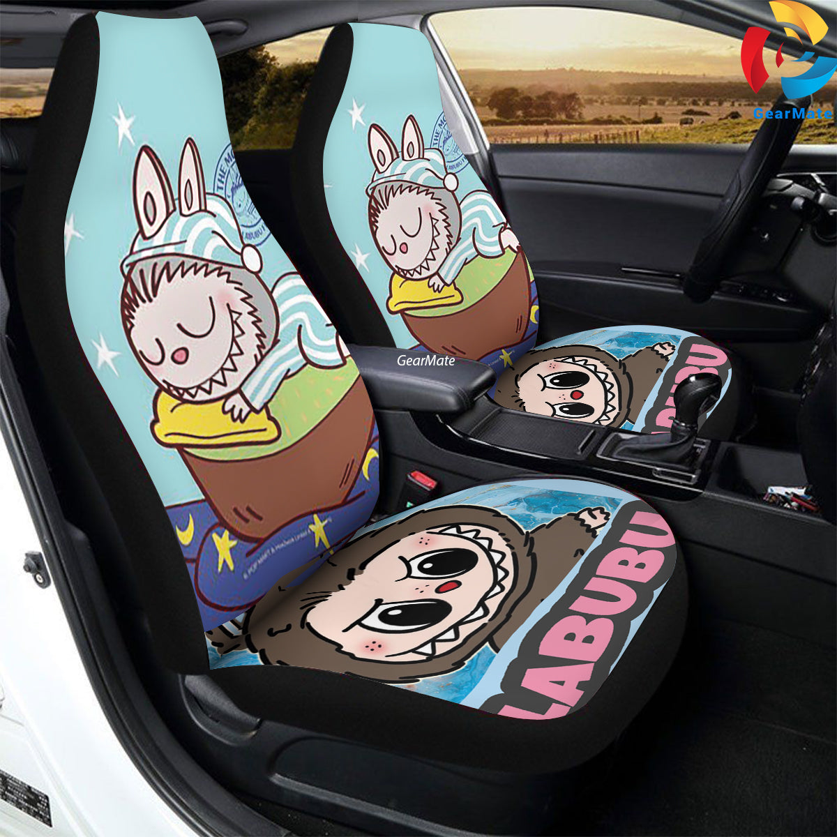 Sleeping Labubu Car Seat Covers – High Quality Graphic and Polar Fleece Protector Set