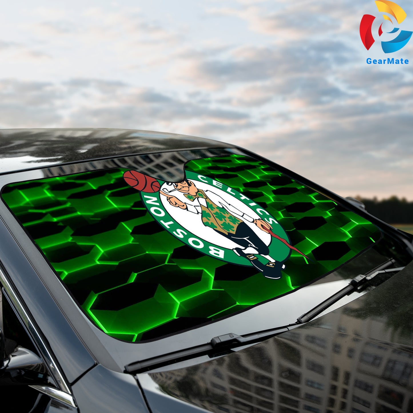 Boston Celtics Team Geometry Logo Reflective Car Sunshade – Premium Heat & UV Protection, Universal Fit