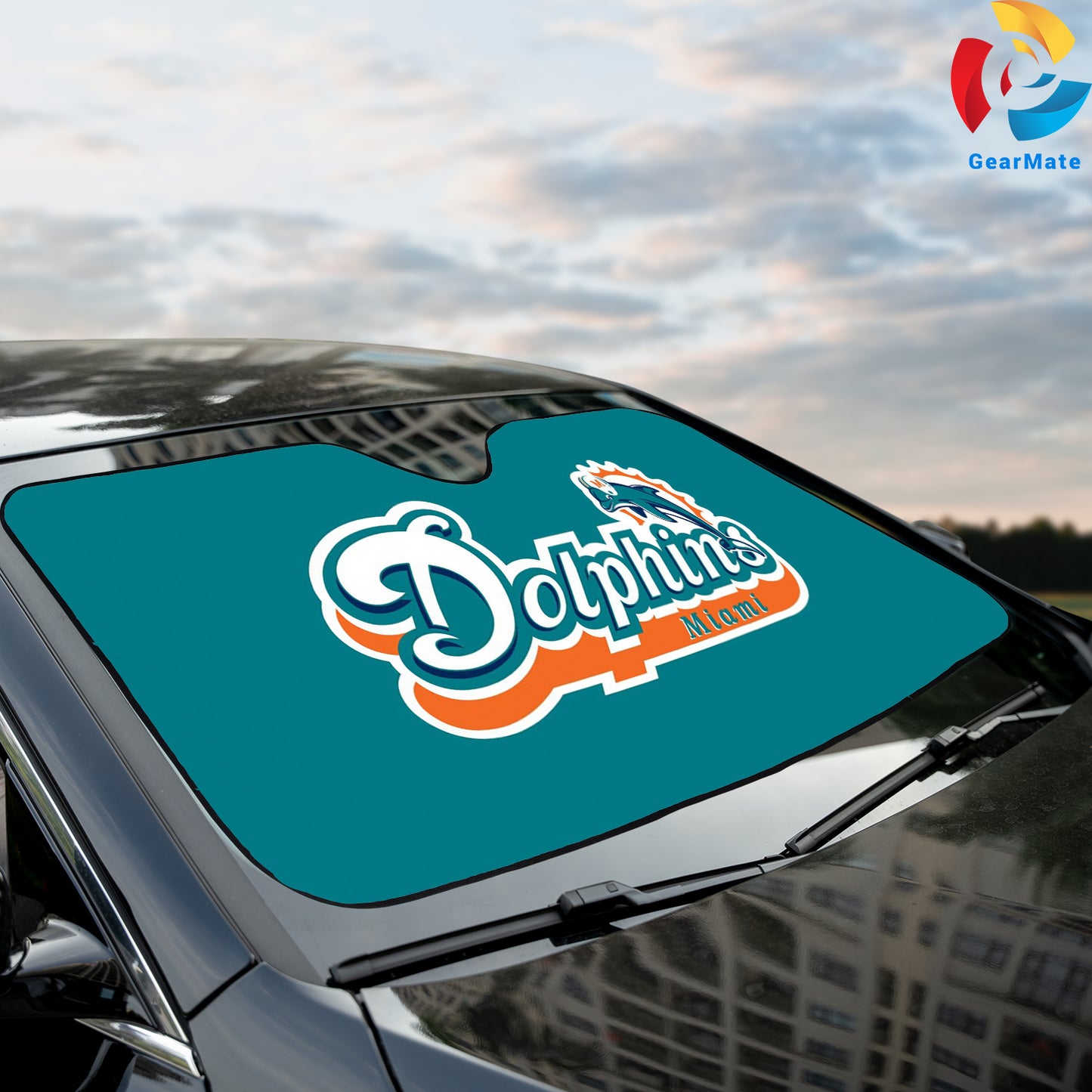 Miami Dolphins NFL Football Team Basic Green Cover Reflective Car Sunshade – Premium Heat & UV Protection, Universal Fit