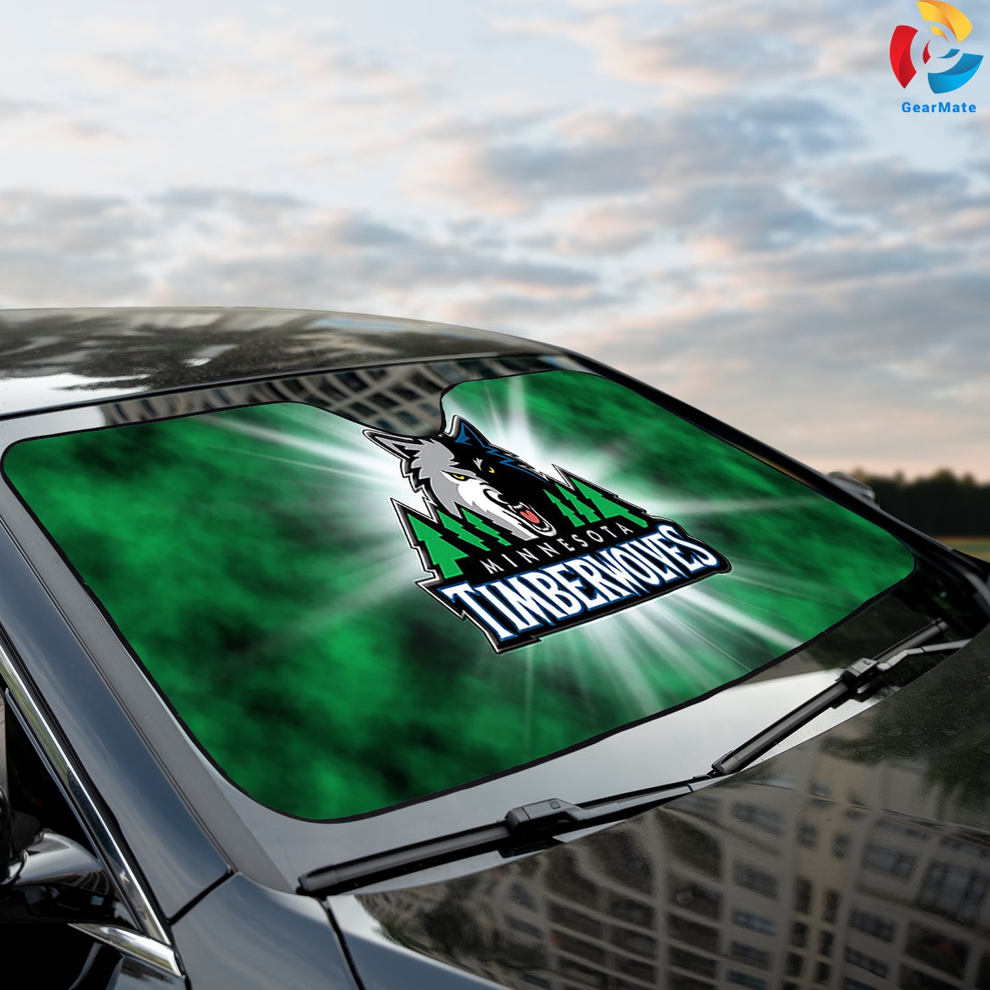 Minnesota Timberwolves NBA Green Reflective Car Sunshade – Premium Heat & UV Protection, Universal Fit