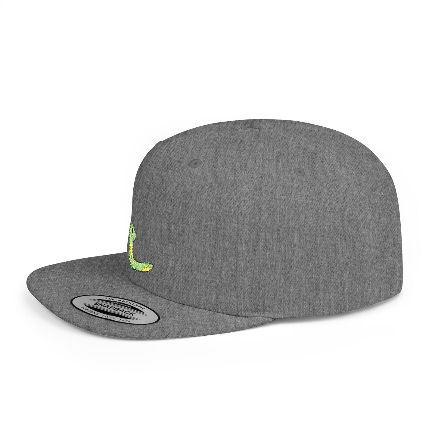 Icons Embroidered Cute Green Worm Flat Bill Snapback – Lightweight, Custom Fit, Premium Quality