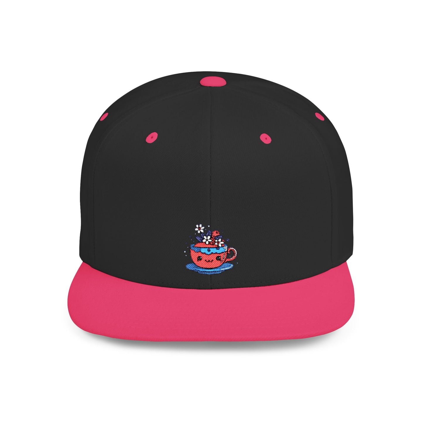 Icons Embroidered Cute Cup Flat Bill Snapback – Lightweight, Custom Fit, Premium Quality