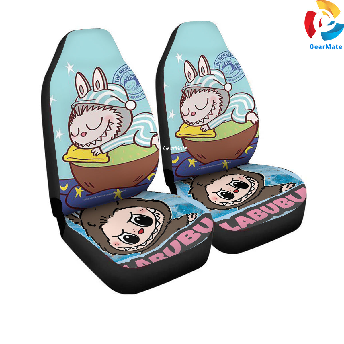 Sleeping Labubu Car Seat Covers – High Quality Graphic and Polar Fleece Protector Set