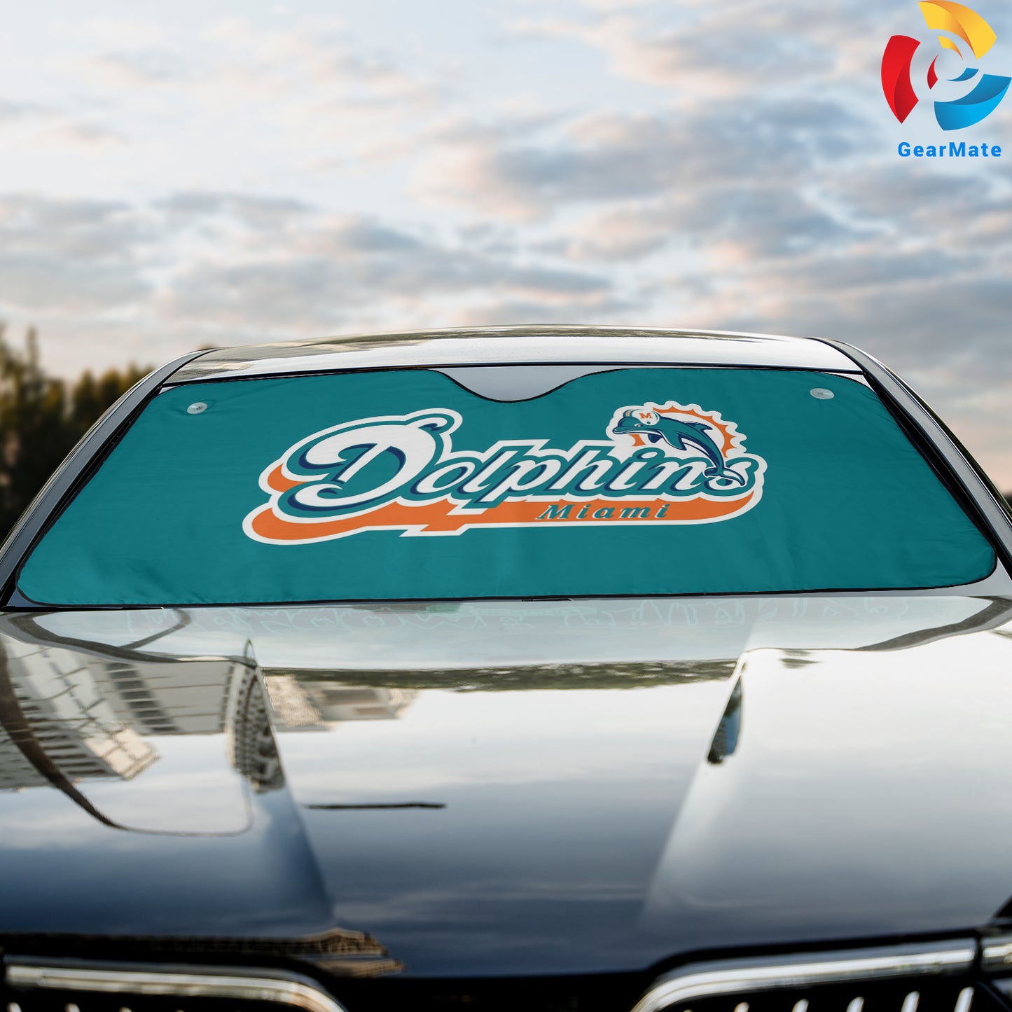 Miami Dolphins NFL Football Team Basic Green Cover Reflective Car Sunshade – Premium Heat & UV Protection, Universal Fit