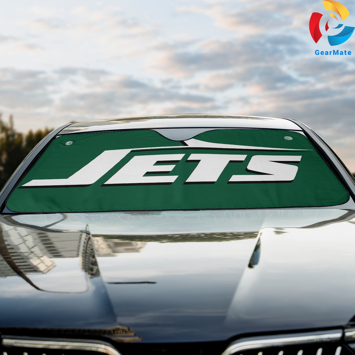 New York Jets NFL Football Basic Green Car Cover Reflective Car Sunshade – Premium Heat & UV Protection, Universal Fit